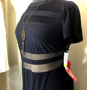 R&M Richards Navy Dress with Mesh Details